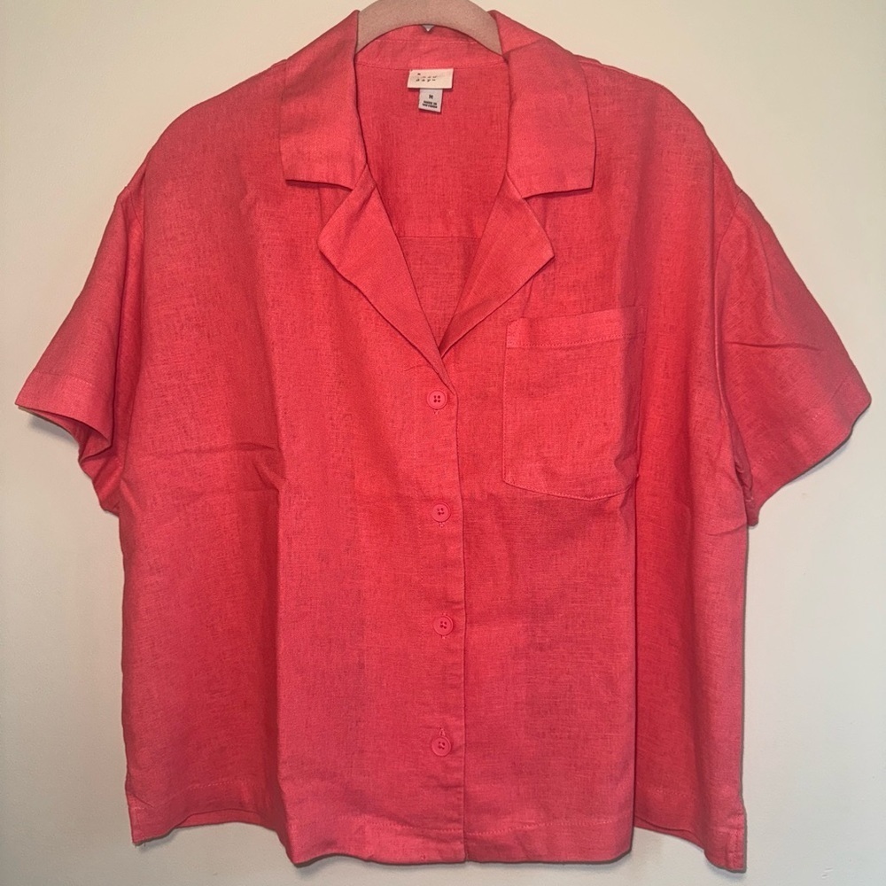 Boxy Button Down Shirt with Notched Collar